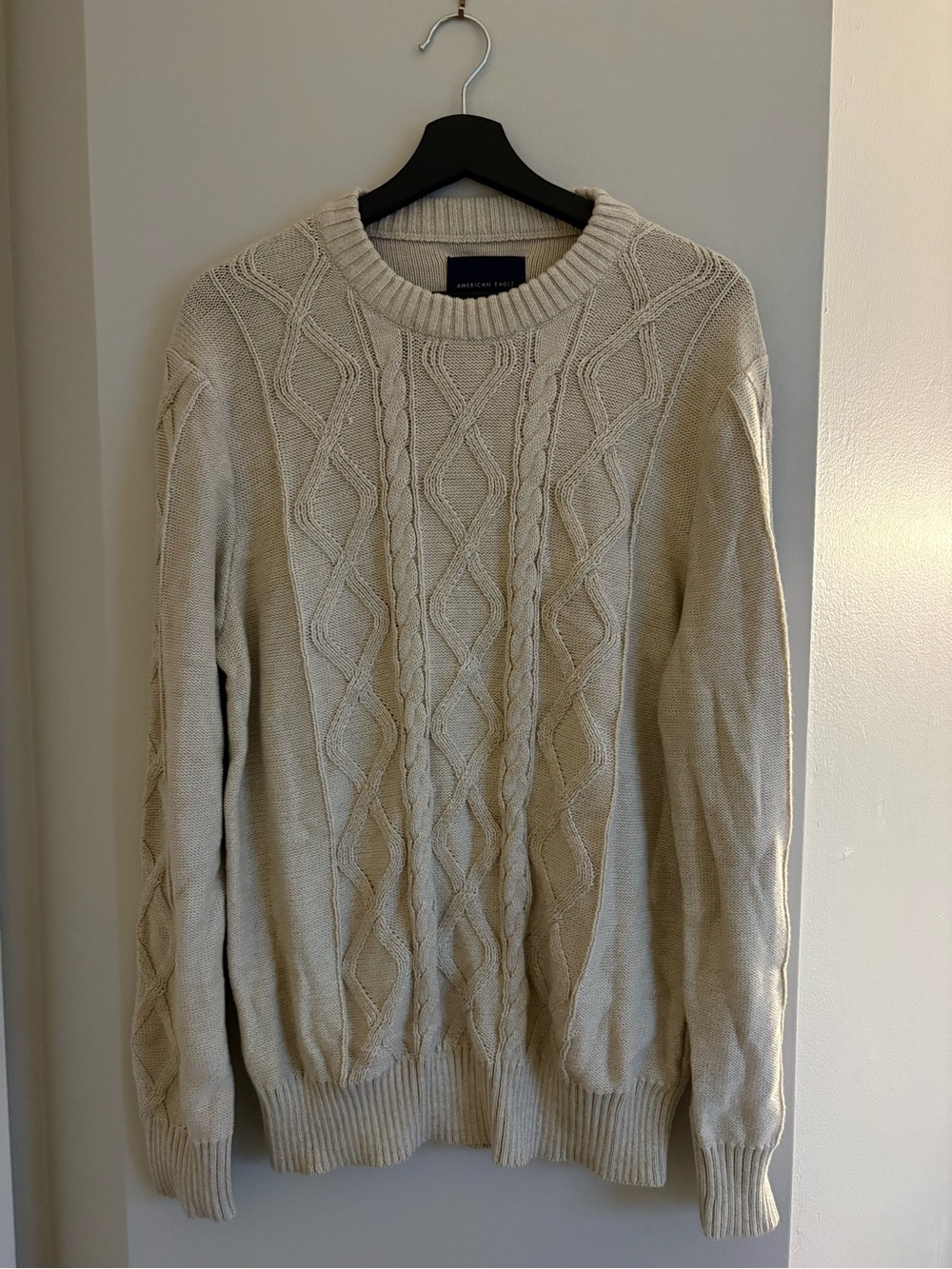American Eagle Outfitters Beige Cable Knit Crewneck Sweater